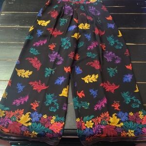 SILK BOUTIQUE - WOMEN'S VINTAGE  Colorful Leaf Pattern Wide-Leg Pants